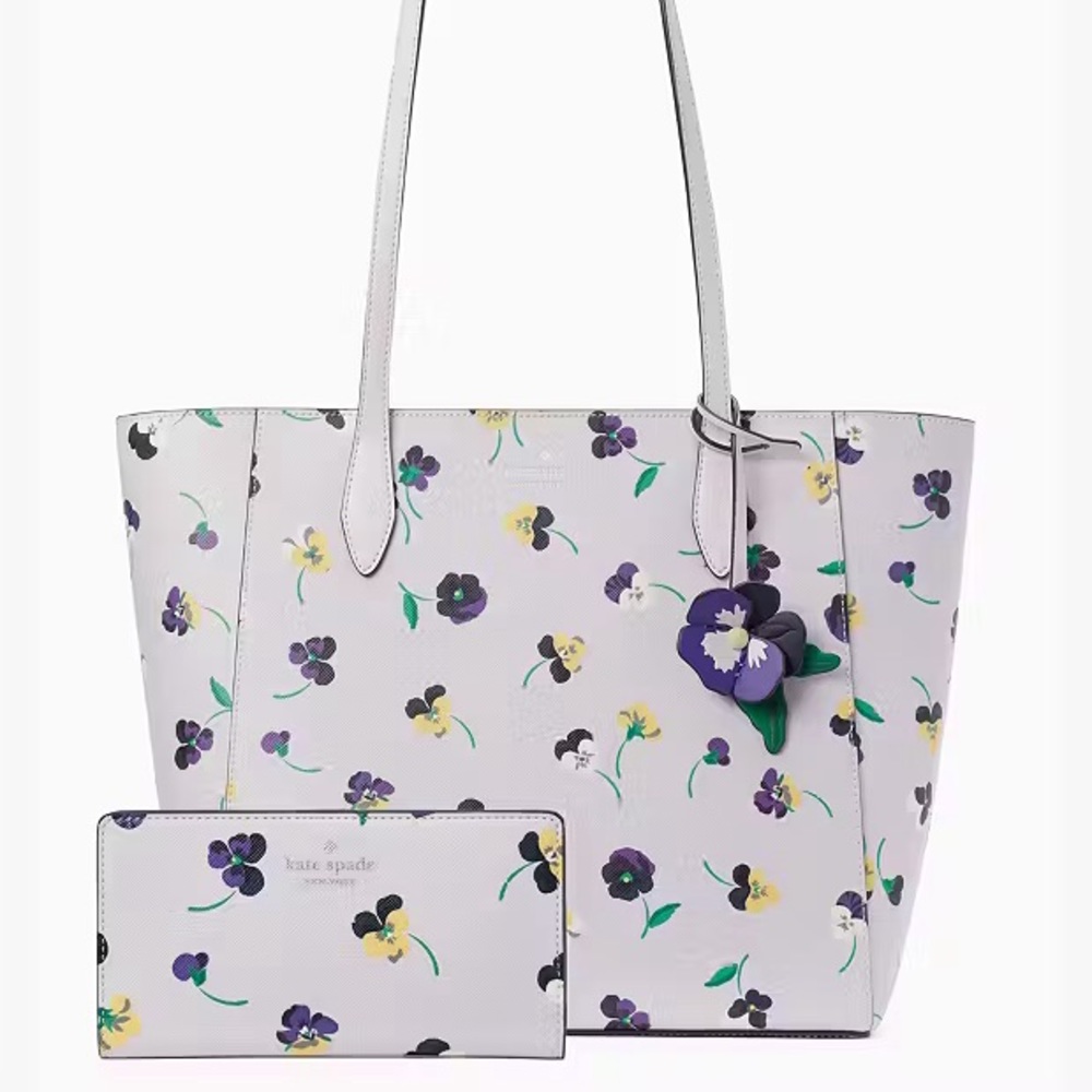 Kate Spade Tote Purse & Slim Bifold Wallet 2 pc SET Dana Pansy Toss Floral  NWT
